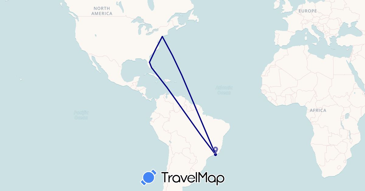 TravelMap itinerary: driving in Brazil, United States (North America, South America)